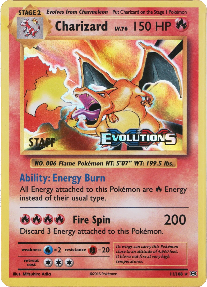 Charizard 11/108, STAFF + Evolutions stamps, PSA placeholder