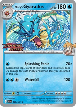 Misty's Gyarados 049/182, prerelease base reference scan