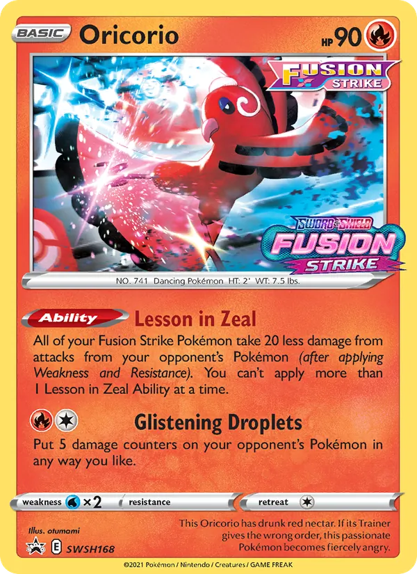 Oricorio SWSH168, prerelease base reference scan