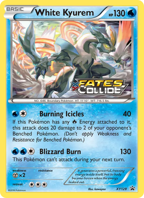 White Kyurem XY128, base reference; stamps unverified